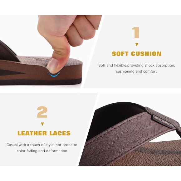 〽️ Men\'s Flip Flop Sandal Coffee Leather Slip On Arch Support Comfort Shoes main image 5